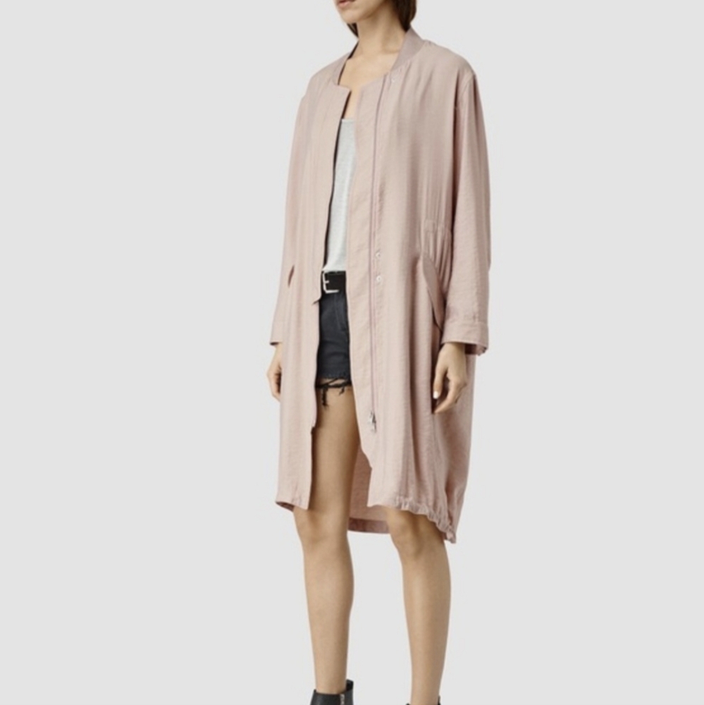 AllSaints Elio Bomber Parka Coat in Dusty Rose